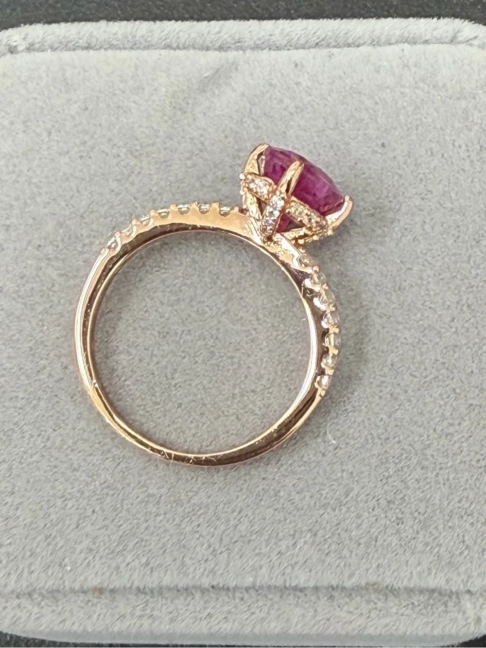 Stunning!!  2CT Natural Red Ruby with Hidden Halo Rose Gold over 925 Sterling
